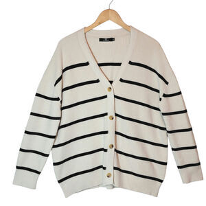 Lillusory Black & Cream Stripe Cardigan Sweater Button Down Relaxed Loose Fit S